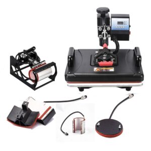 5-in-1 Heavy Duty Heat Press Machine, 12x15 Inch, with Double Heating Tubes for T-Shirts Printing, Mugs, Plates, and More